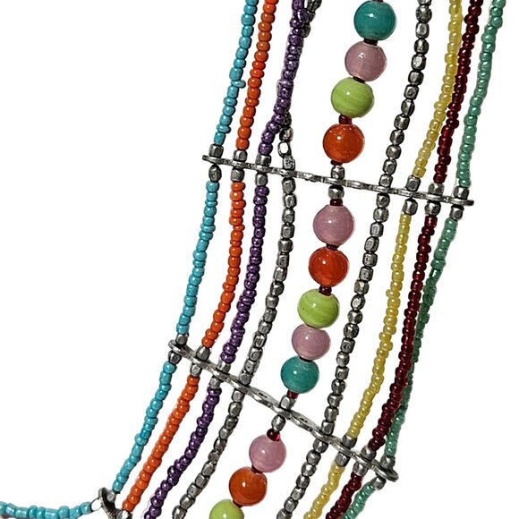 Handcrafted Boho Colorful Beaded Multi Strand Necklace Retro 70s Fashion Jewelry - Picture 3 of 7